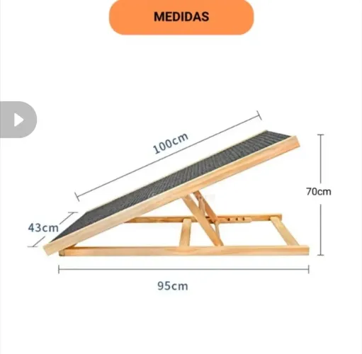 Rampa Pet Madeira Dobrável - Antiderrapante e Ajustável | 70cm Altura