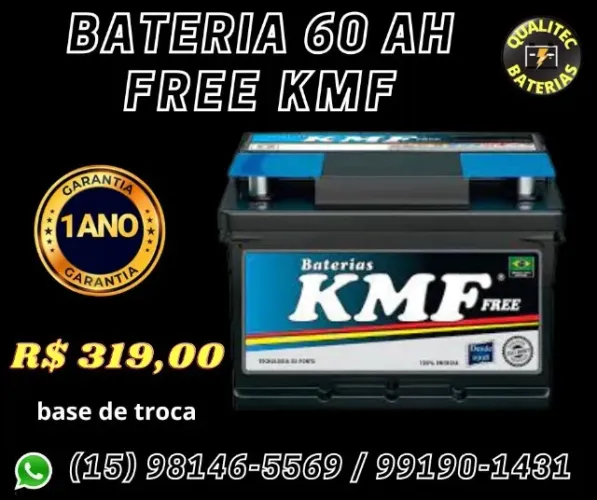 Bateria automotiva 60 amperes free KMF em promoção !
