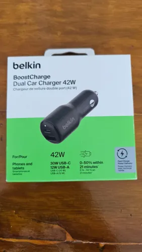 Carregador veicular Belkin 42W USB-C + USB-A novo na caixa
