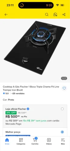 Cooktop a Gas 1 boca, chama tripla! Fischer