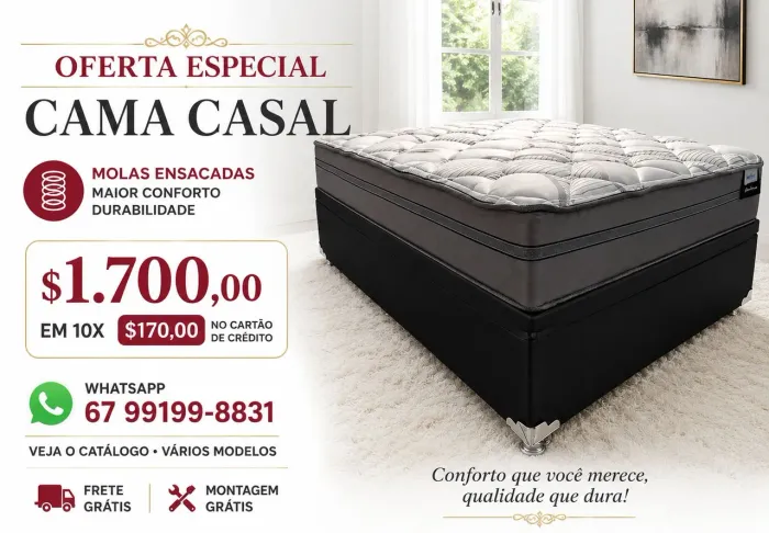Cama casal em 10 X $170.00 cartão de crédito novo molas ensacadas 