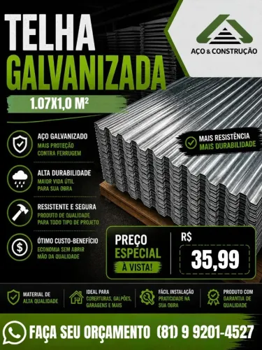 TELHA GALVALUME TP 40 0,43mm M2 BDA 1,07X1,00 M²