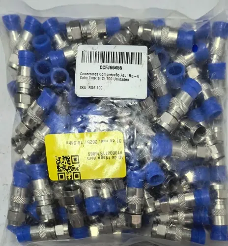 Lote 006 Conectores Compressao Azul RG6 Cabo Coaxial c100 Unidade