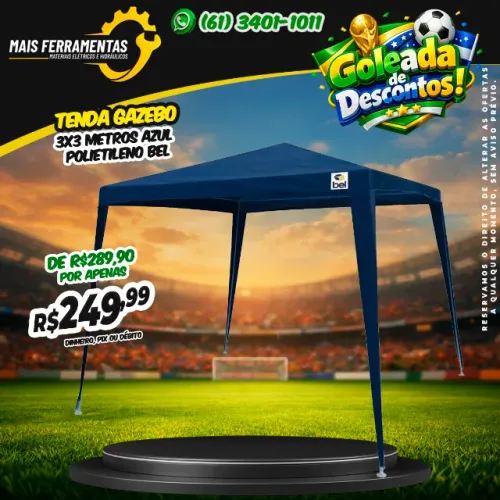 Tenda Gazebo 3x3 Metros Azul Polietileno Bel