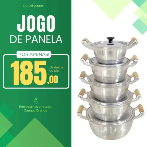 Jogo de panela alumínio batido 5 peças