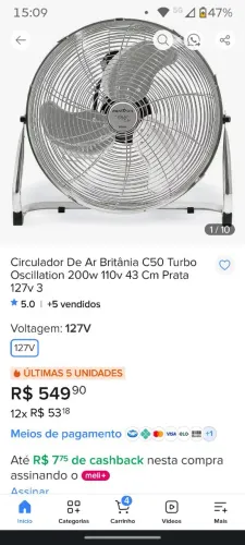 Vendo um ventilador Britânia de 50 centímetros 