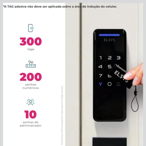 Fechadura Digital de Sobrepor, Abertura por senha ou tag, Pop, Preta, DS1100V, Elsys