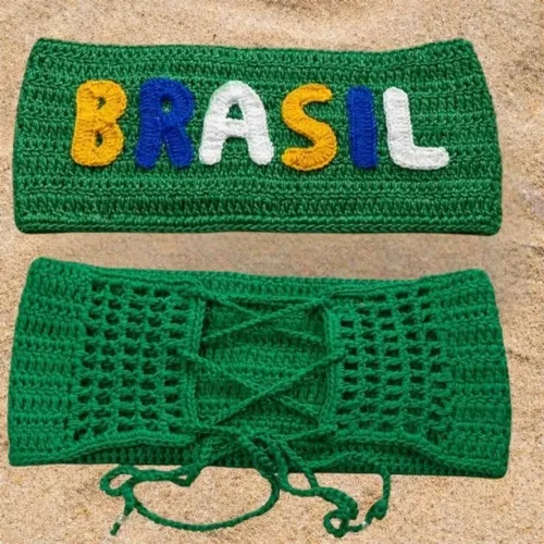 Top faixa de croche Brasil