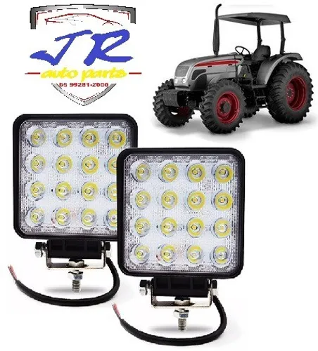 Kit 2 Farol Milha 16 Leds 48w 12v/24v Quadrado Offroad 6000k