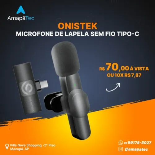 Microfone de Lapela sem Fio Conexão Type-C para Smartphone Android
