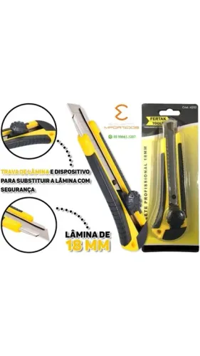 Estilete Reforçado Cabo Emborrachado C/ Trava + Lâmina 18 mm