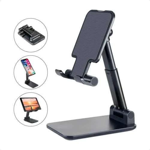 Suporte para Celular é Tablet, ajustável, plástico, Preto (Novo)