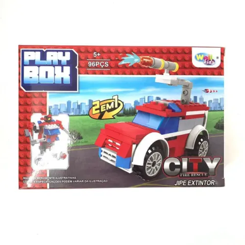 Bloco De Montar Veiculos Bombeiros Wb7713 96pçs 2em1 - Jipe Extintor
