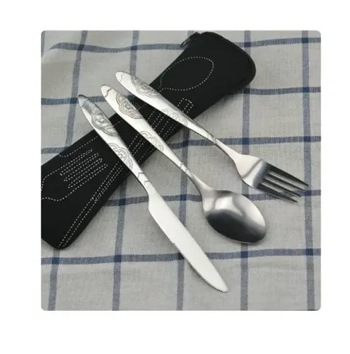 Kit de talheres laváveis com bolsa portátil para camping, colher de acampamento piquenique