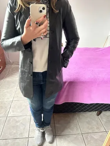 Sobretudo de couro preto feminino 40