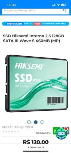 SSD Hiksemi Interno 2.5 128GB Ssta III Wave S 460mb