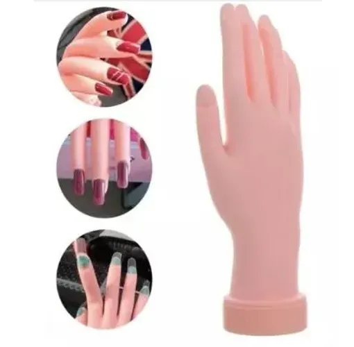Mão de silicone e plástico para treino de pedi-cure e unhas de gel