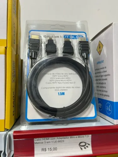 Cabo HDMI com Adaptador Mini e Micro 1,5 Metros 3 em 1