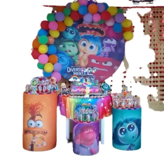 kit Festa Divertidamente Painel Redondo1,50  Capas Cilindro Sublimados  Display Mesa  20cm