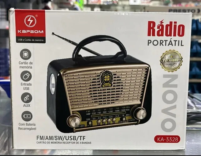 Rádio Portátil Vintage KAPBOM KA-3328 - FM/AM/SW/USB/TF