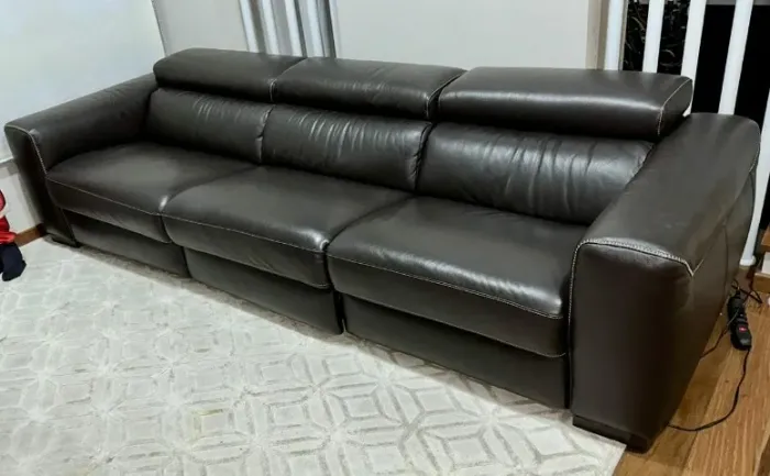 Sofá Natuzzi Balance - 100% Couro Natural, 6 Lugares, Reclinável Elétrico