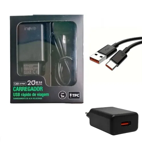 Carregador Inova Car-2176d Usb Tipo C Preto