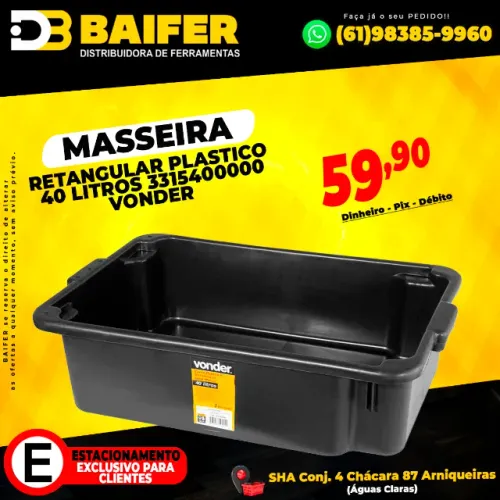 Masseira Retangular Plastico 40 Litros 3315400000 Vonder