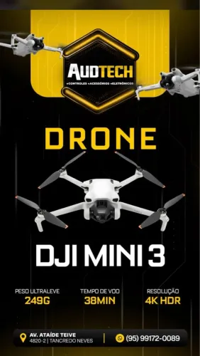Drone DJI Mini 3 com tela no controle Leve e com resolução 4K HDR