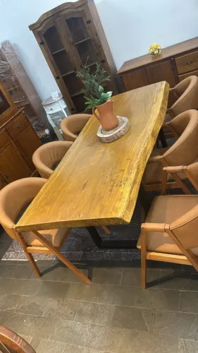 Mesa Prancha Rústica 2MT Borda Orgânica Maciça Industrial Pé Ferro Área gourmet