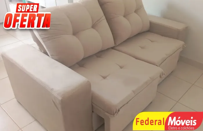 Sofá Retrátil 1,70m Veludo Bege - Mega Oferta!