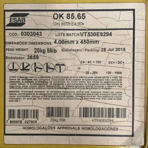 Eletrodo OK 8565 (Lata 20kg) 4,00mm - ESAB
