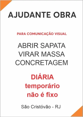 AJUDANTE DE OBRA Barra da Tijuca temporario