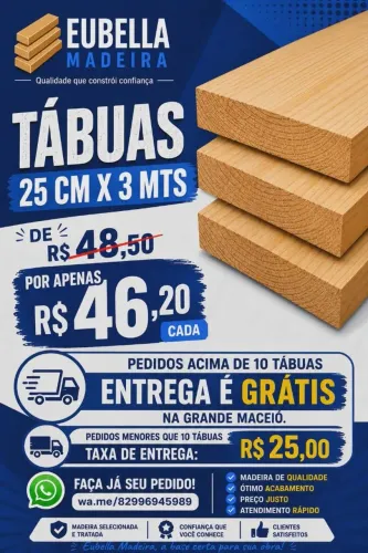 Último lote de tábuas de pinus de 25 cm x 3 mts