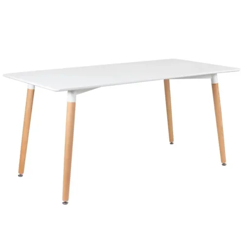 Mesa de Jantar Retangular Charles Eames Eiffel Branca com Pés de Madeira - Design Moderno