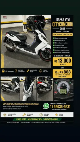 DAFRA SYM CITYCOM 300i 2015 - BRANCA - 32.000 KM - TODA REVISADA - OPORTUNIDADE
