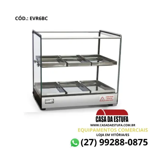 Estufa Quente Vidro Reto 6 bandejas Dupla - Linha EVR da Tita