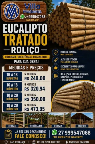 Eucalipto tratado roliço /colina