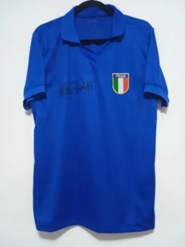 Camisa Itália Campeã Copa Mundo 1982 #20 Paolo Rossi Autografada Certificada