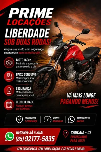 Aluguel de moto CG 160 Start 2026 para iFood / Uber - Moto nova pronta pra trabalhar