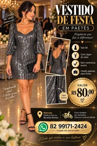 Vestido festa prateado prata paetês tam M