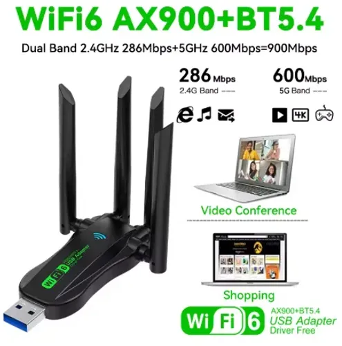 Adaptador USB WiFi 6 AX900 900Mbps Dual Band + Bluetooth 5.4 USB 3.0