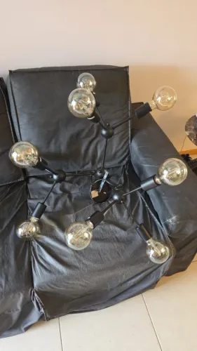 Pendente Cluster Sputinik Atom Orbit Molécula Cor Preto + 9 Lâmpadas de Filamento