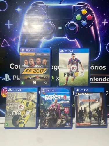 Lote Jogos PS4 (Far Cry 4, The Division 2, F1 2017, FIFA 15, FIFA 17)