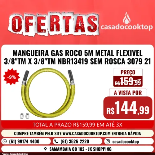 MANGUEIRA GAS ROCO 5M METAL FLEXIVEL 3/8"TM X 3/8"TM NBR13419 SEM ROSCA 3079 21