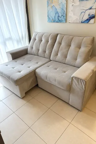 Sofá retrátil e reclinável 2 lugares veludo bege - 2,05 m