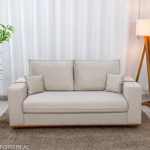 Sofá 3 Lugares Dackar Veludo Bege Larg. 1.80m - Molas bonnel Entrega Rápida