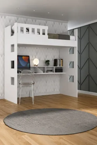 Cama superior com escrevaninha