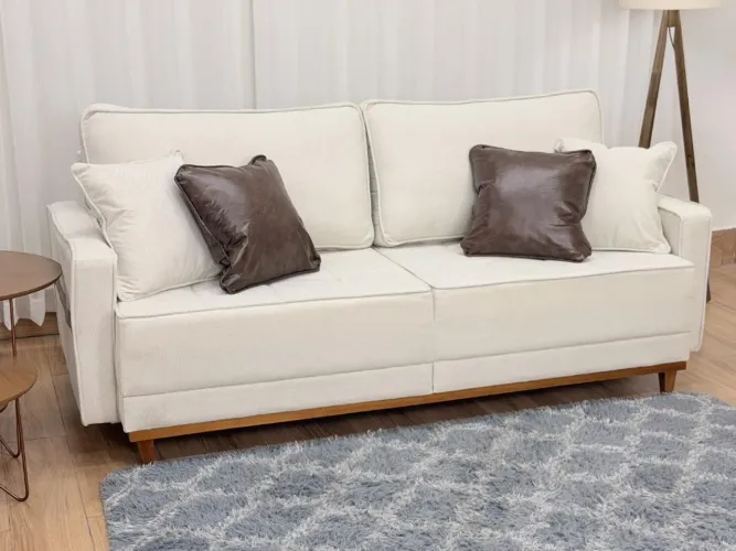 Sofa 3 Lugares Living Molas Bonnel 2.00m - Bege Linho Acquablock Entrega Rápida