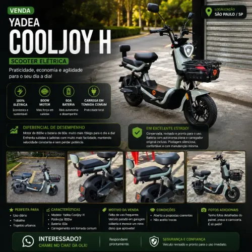 Scooter Elétrica Yadea Cooljoy H - Impecável e Econômica