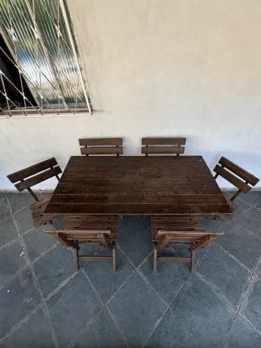 Mesa madeira maciça 6 cadeiras